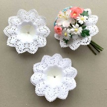 Small Paper Lace Flower Bouquet Holders in White ~ Set of 25 ~ 3-3/4" across